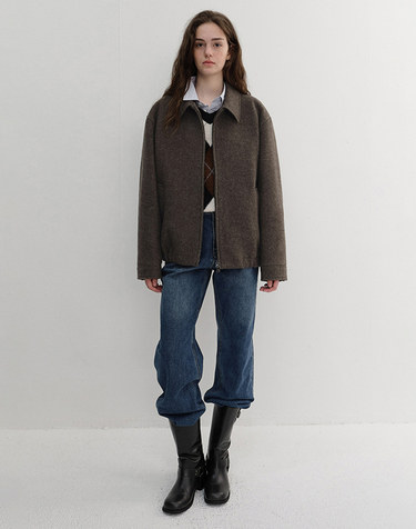 UNISEX COLLARED WOOL BLOUSON BROWN MELANGE_UDJU6D126W2