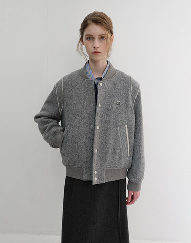 UNISEX BOUCLE WOOL VARSITY JACKET MELANGE GREY_UDJU6D124G2