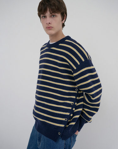 UNISEX STRIPED CHUNKY SWEATER NAVY_M_UDSW6D138N2