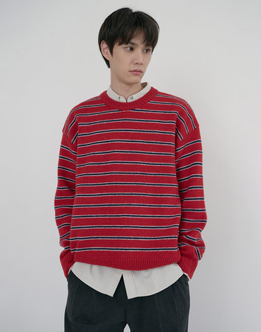 UNISEX STRIPED CHUNKY SWEATER RED_M_UDSW6D138R2