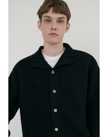 UNISEX HIGH NECK BUTTON CARDIGAN BLACK_M_UDSW6D122BK