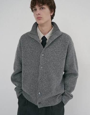 UNISEX HIGH NECK BUTTON CARDIGAN MELANGE GREY_M_UDSW6D122G2