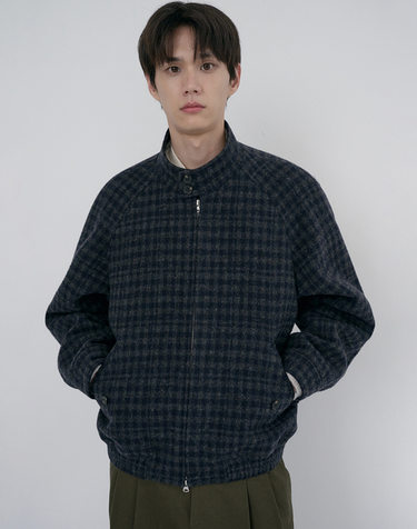 UNISEX HARRINGTON WOOL BLOUSON DEEP NAVY CHECK_M_UDJU6D127N3