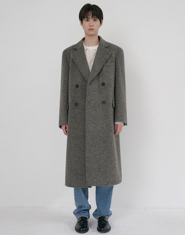 UNISEX LOOSE DOUBLE-BREASTED COAT GREY HERRINGBONE_M_UDCO6D127G2