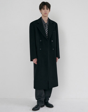 UNISEX LOOSE DOUBLE-BREASTED COAT BLACK_M_UDCO6D127BK