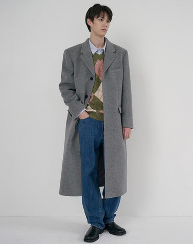 UNISEX 2-WAY 3 BUTTON CASHMERE COAT MELANGE GREY_M_UDCO6D121G2