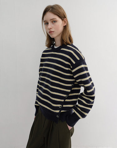 UNISEX STRIPED CHUNKY SWEATER NAVY_UDSW6D138N2