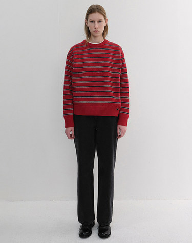 UNISEX STRIPED CHUNKY SWEATER RED_UDSW6D138R2
