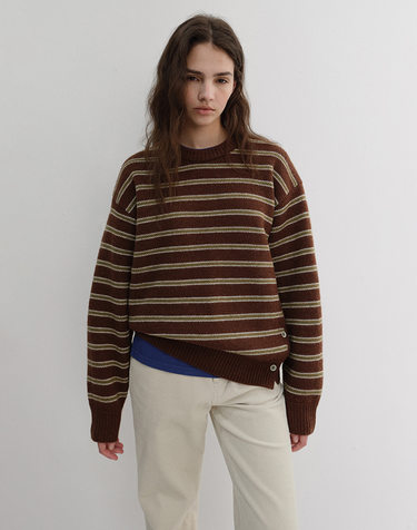 UNISEX STRIPED CHUNKY SWEATER BROWN_UDSW6D138W2