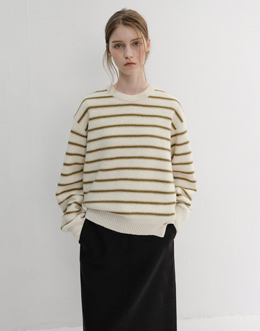 UNISEX STRIPED CHUNKY SWEATER IVORY_UDSW6D138IV