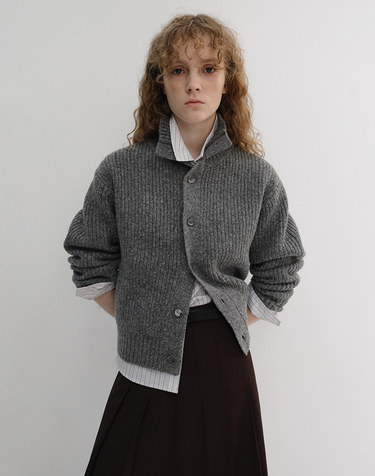 UNISEX HIGH NECK BUTTON CARDIGAN MELANGE GREY_UDSW6D122G2