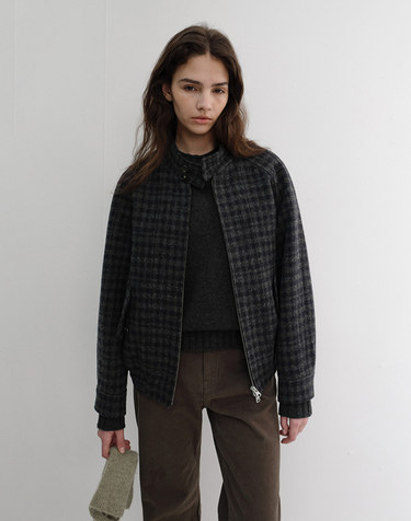 UNISEX HARRINGTON WOOL BLOUSON DEEP NAVY CHECK_UDJU6D127N3