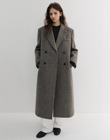 UNISEX LOOSE DOUBLE-BREASTED COAT GREY HERRINGBONE_UDCO6D127G2