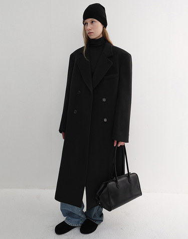 UNISEX LOOSE DOUBLE-BREASTED COAT BLACK_UDCO6D127BK