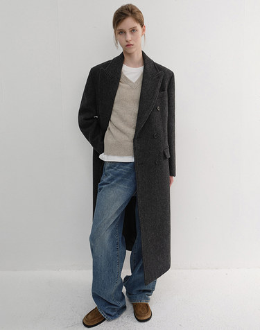 UNISEX TAILORED DOUBLE-BREASTED COAT CHARCOAL GREY PATTERN_UDCO6D125G3