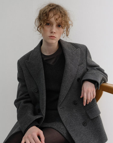 UNISEX TAILORED DOUBLE-BREASTED CASHMERE COAT MELANGE GREY_UDCO6D125G2