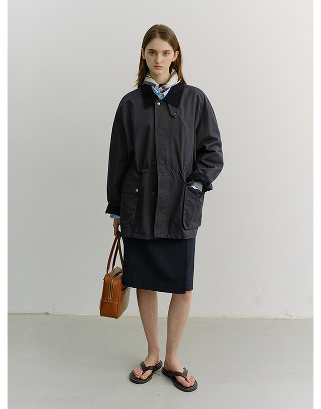 던스트 UNISEX COTTON CHORE JACKET INDIGO NAVY_M_UDJA6A101N1 네이비 착용컷