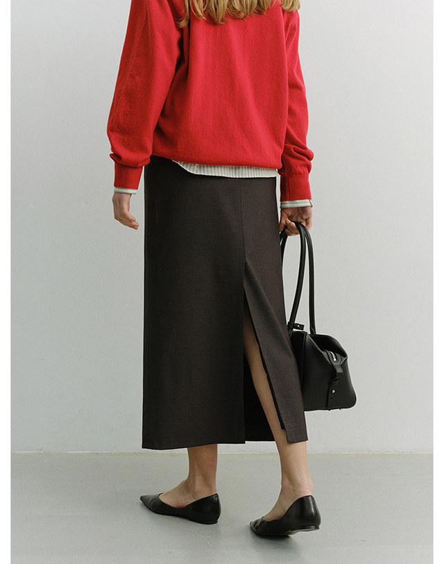 던스트 H-LINE STRIPED MAXI SKIRT GREY STRIPE_UDSK6A207G2 그레이 착용컷