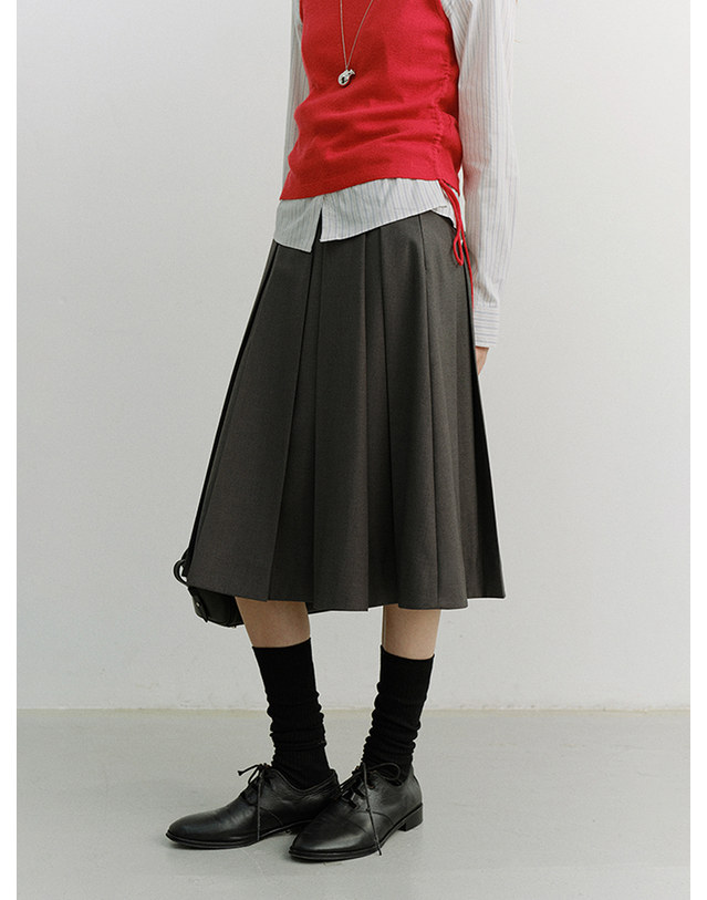 던스트 VOLUME PLEATS MIDI SKIRT MID GREY_UDSK6A204G2 그레이 착용컷