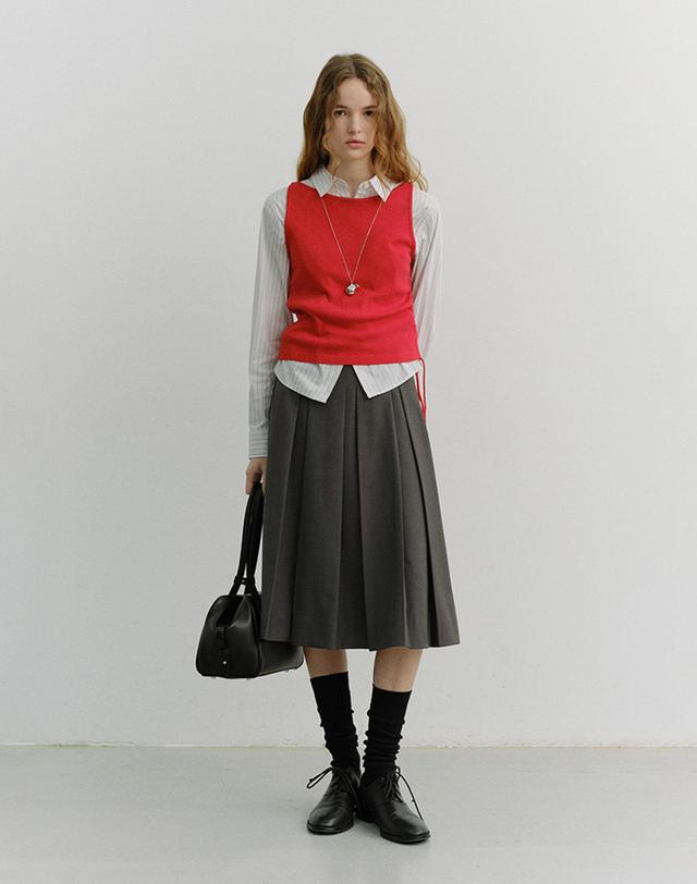 던스트 VOLUME PLEATS MIDI SKIRT MID GREY_UDSK6A204G2 그레이 착용컷