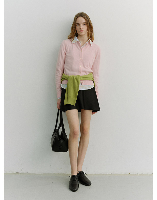 던스트 ESSENTIAL CREWNECK KNIT CARDIGAN SOFT PINK_UDSW6A209P1 핑크 착용컷