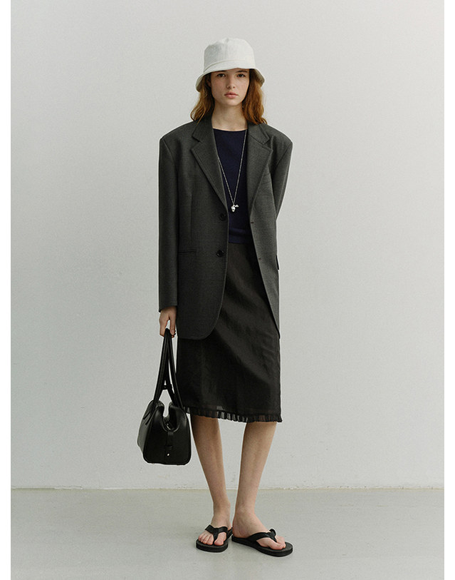 던스트 UNISEX OVERSIZED WOOL BLAZER MELANGE GREY_M_UDJA6A107G2 그레이 착용컷