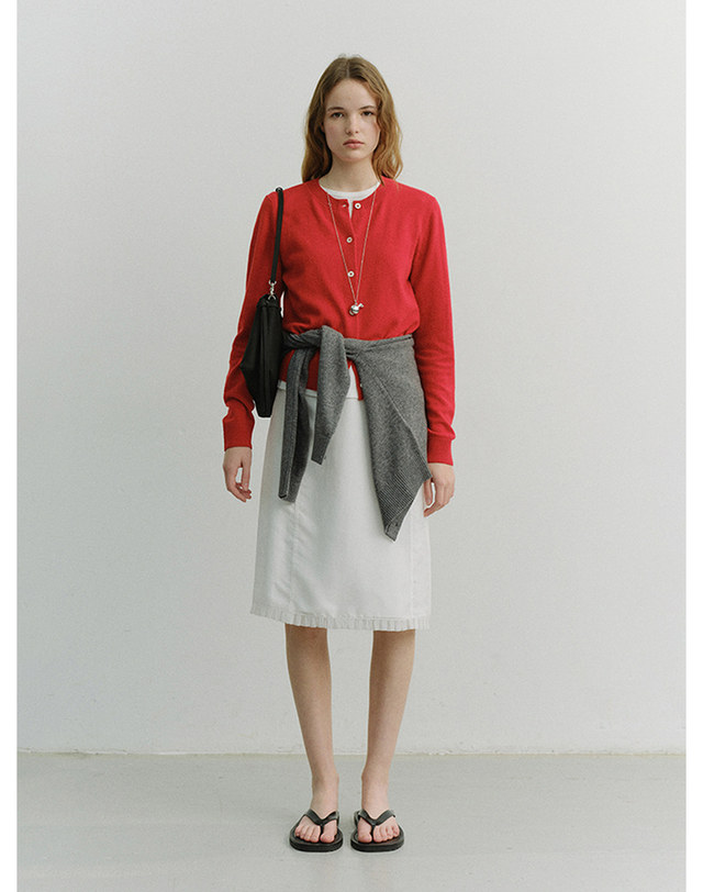 던스트 H-LINE LACED MIDI SKIRT WHITE_UDSK6A206WT 흰색 착용컷