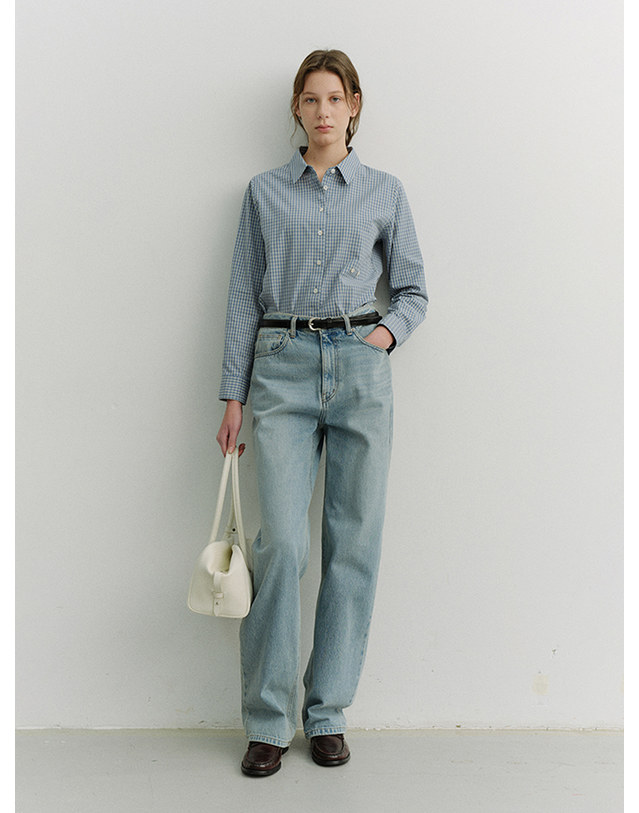 던스트 2-WAY ESSENTIAL CHECKED SHIRT BLUE CHECK_UDSH6A203B2 블루 착용컷