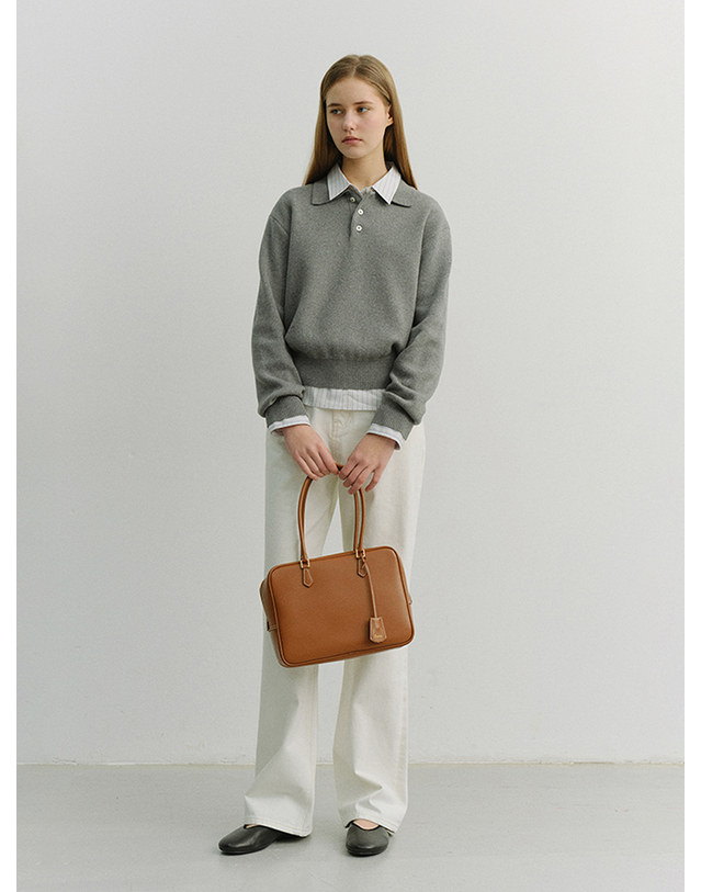 던스트 UNISEX CASHMERE COLLARED SWEATER MELANGE GREY_UDSW6A104G2 그레이 착용컷