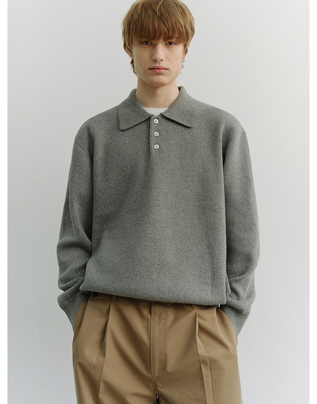 던스트 UNISEX CASHMERE COLLARED SWEATER MELANGE GREY_UDSW6A104G2 그레이 착용컷