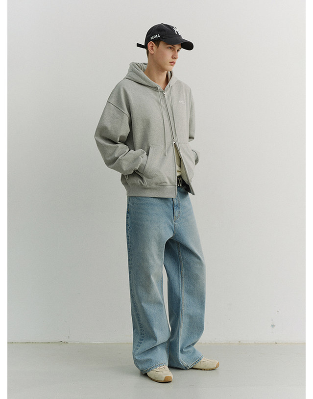 던스트 UNISEX CROPPED ZIP-UP HOODIE MELANGE GREY_M_UDTS6A101G2 그레이 착용컷