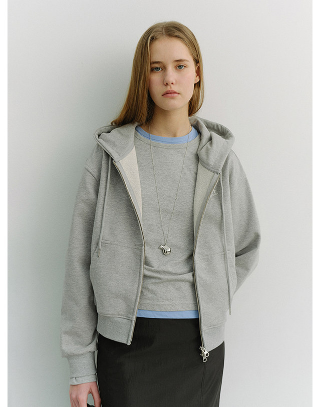 던스트 UNISEX CROPPED ZIP-UP HOODIE MELANGE GREY_M_UDTS6A101G2 그레이 착용컷