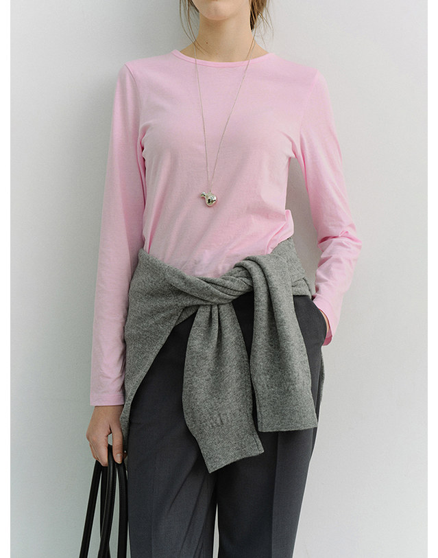 던스트 ESSENTIAL CREW-NECK T-SHIRT PINK_UDTS6A202P1 핑크 착용컷