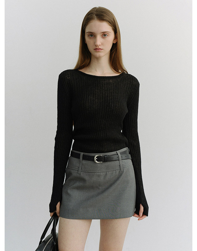 던스트 2-WAY SHIRRING KNIT TOP BLACK_UDSW6A204BK 블랙 착용컷