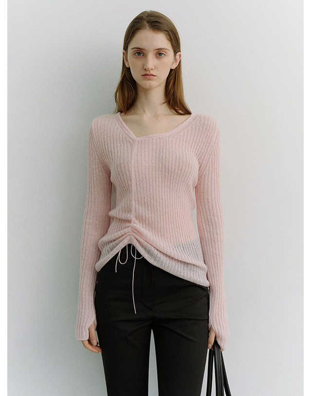 던스트 2-WAY SHIRRING KNIT TOP SOFT PINK_UDSW6A204P1 핑크 착용컷