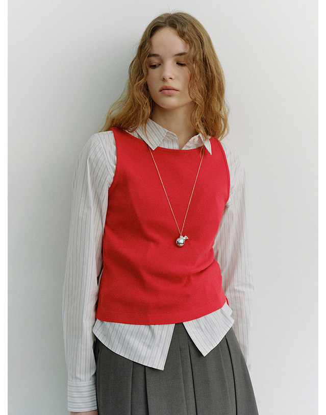 던스트 LAYERING KNIT TOP RED_UDSW6A202R2 레드 착용컷