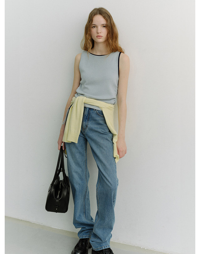 던스트 LAYERING KNIT TOP SOFT BLUE_UDSW6A202B1 블루 착용컷