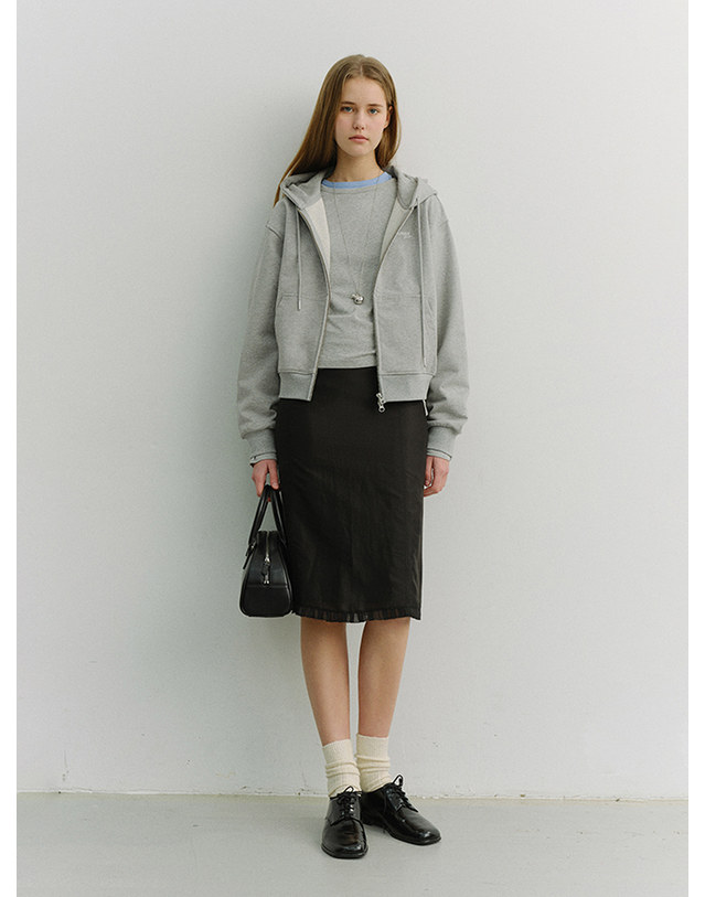 던스트 UNISEX CROPPED ZIP-UP HOODIE MELANGE GREY_UDTS6A101G2 그레이 착용컷