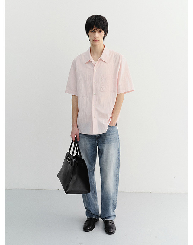 던스트 UNISEX OPEN COLLARED SHIRT SOFT PINK_M_UDSH6B130P1 핑크 착용컷