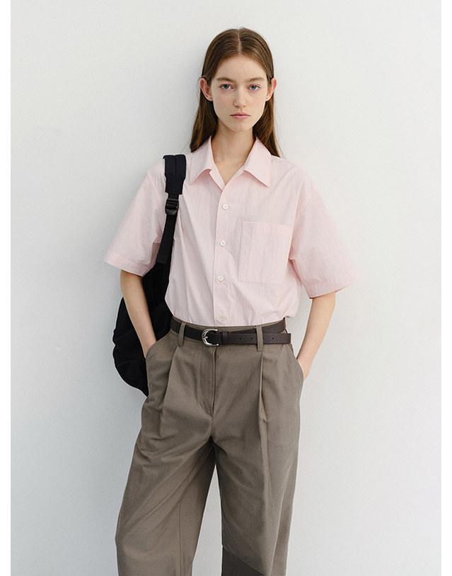 던스트 UNISEX OPEN COLLARED SHIRT SOFT PINK_M_UDSH6B130P1 핑크 착용컷