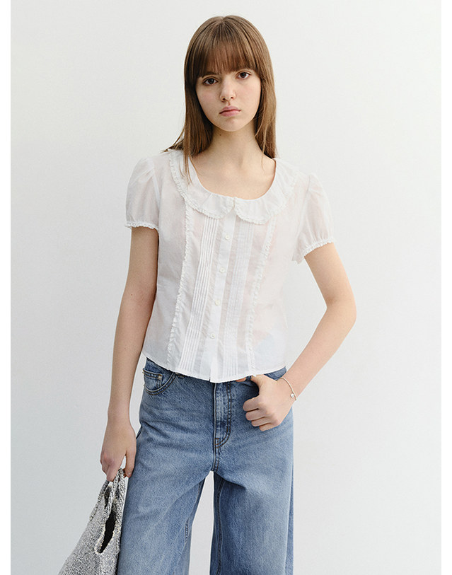 던스트 FRILL COLLARED BLOUSE WHITE_UDBL6B223WT 흰색 착용컷