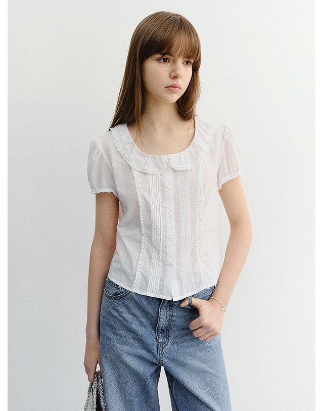 던스트 FRILL COLLARED BLOUSE WHITE_UDBL6B223WT 흰색 착용컷
