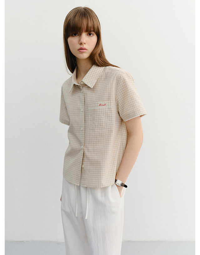 던스트 LACED CHECKED SHIRT BEIGE CHECK_UDSH6B231I2 베이지 착용컷