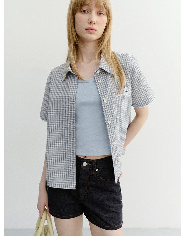 던스트 LACED CHECKED SHIRT BLUE CHECK_UDSH6B231B2 블루 착용컷