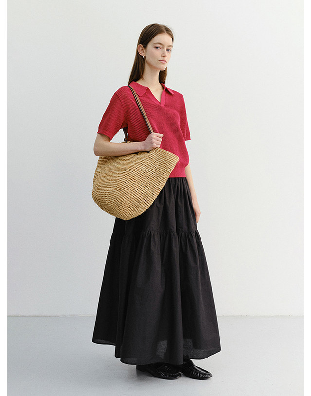 던스트 TIERED MAXI SKIRT BLACK_UDSK6B224BK 블랙 착용컷