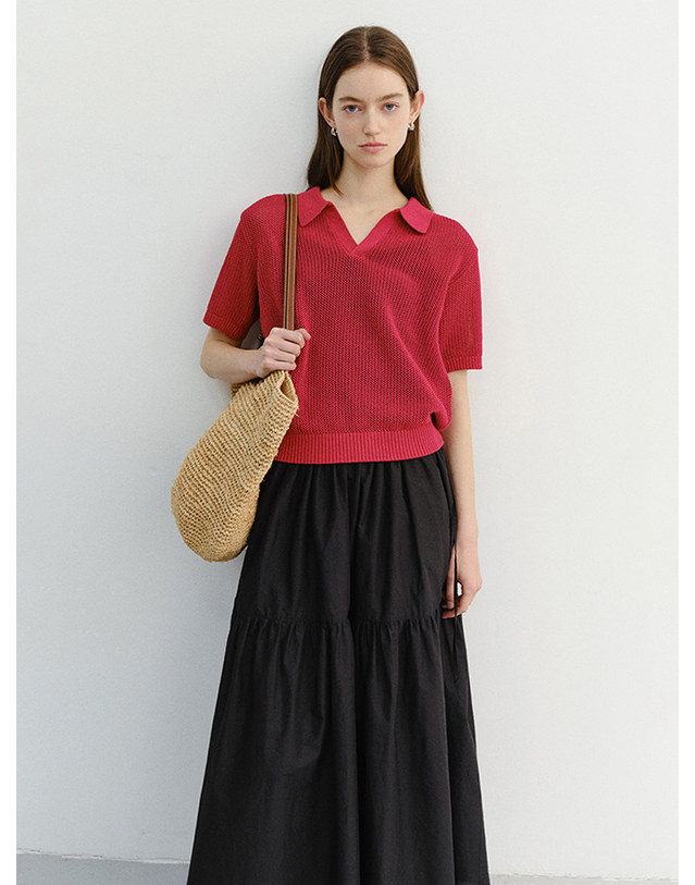 던스트 TIERED MAXI SKIRT BLACK_UDSK6B224BK 블랙 착용컷