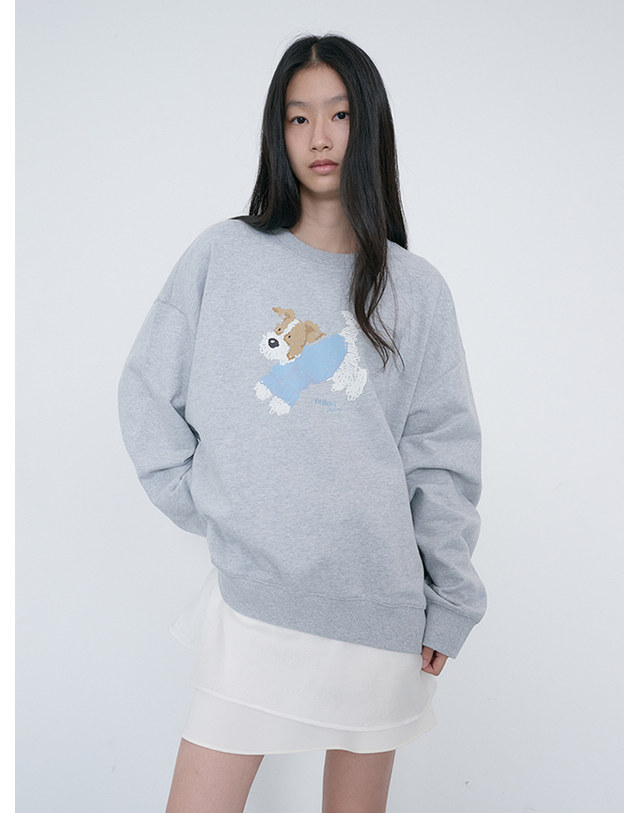 던스트 UNISEX PUPPY SWEATSHIRT MID MELANGE GREY_M_UDTS6C112G1 그레이 착용컷
