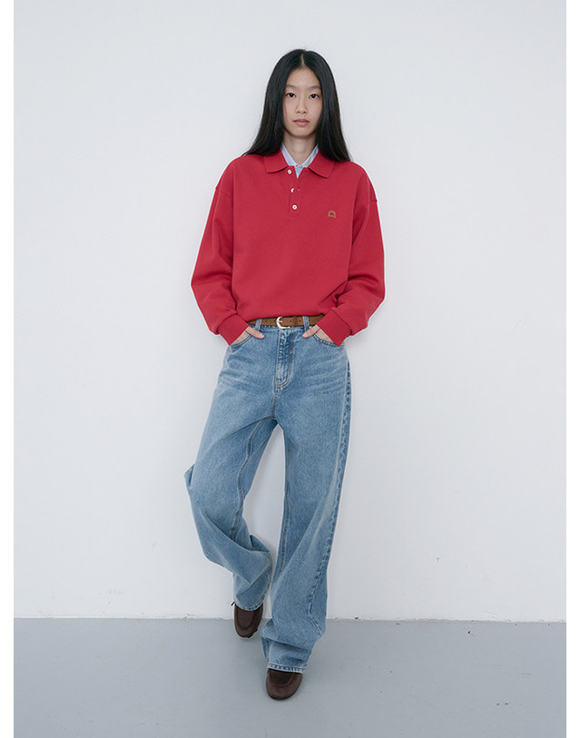 던스트 [10/27 예약배송] UNISEX LEATHER LOGO COLLARED T-SHIRT RED_M_UDTS6C110R2 레드 착용컷