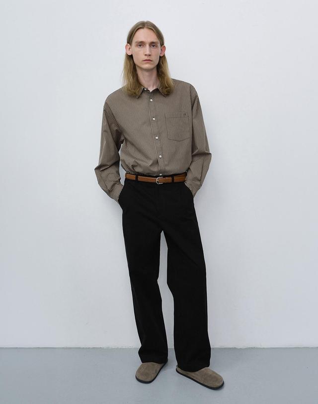 던스트 UNISEX INFORMAL SHIRT BROWN STRIPE_M_UDSH6C102W2 브라운 착용컷