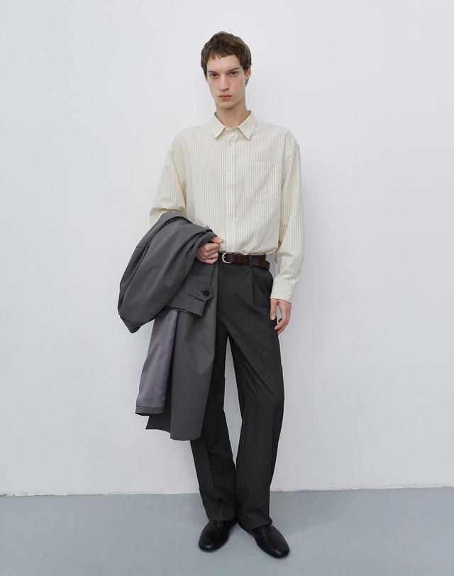 던스트 [XS,S,L,XL 10/27 예약배송] UNISEX INFORMAL SHIRT IVORY STRIPE_M_UDSH6C102IV 아이보리 착용컷